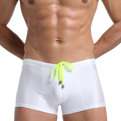 Men's Boxer Swimming Trunks Fashion Lace-up Design White - D&A