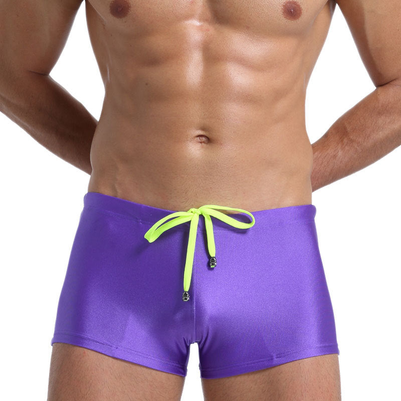 Men's Boxer Swimming Trunks Fashion Lace-up Design Purple - D&A