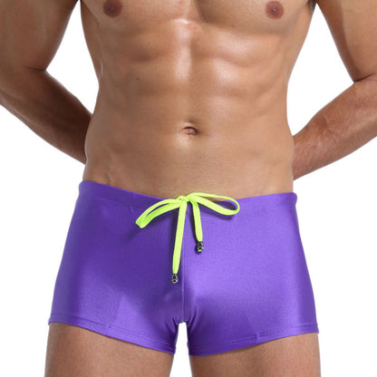 Men's Boxer Swimming Trunks Fashion Lace-up Design Purple - D&A