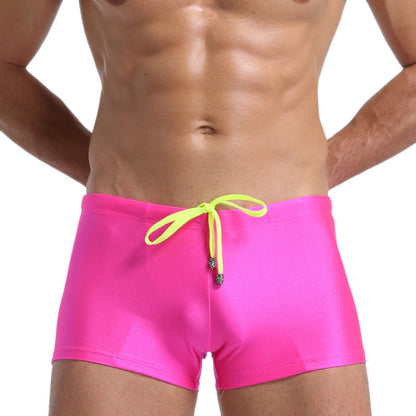 Men's Boxer Swimming Trunks Fashion Lace-up Design Plum Red - D&A