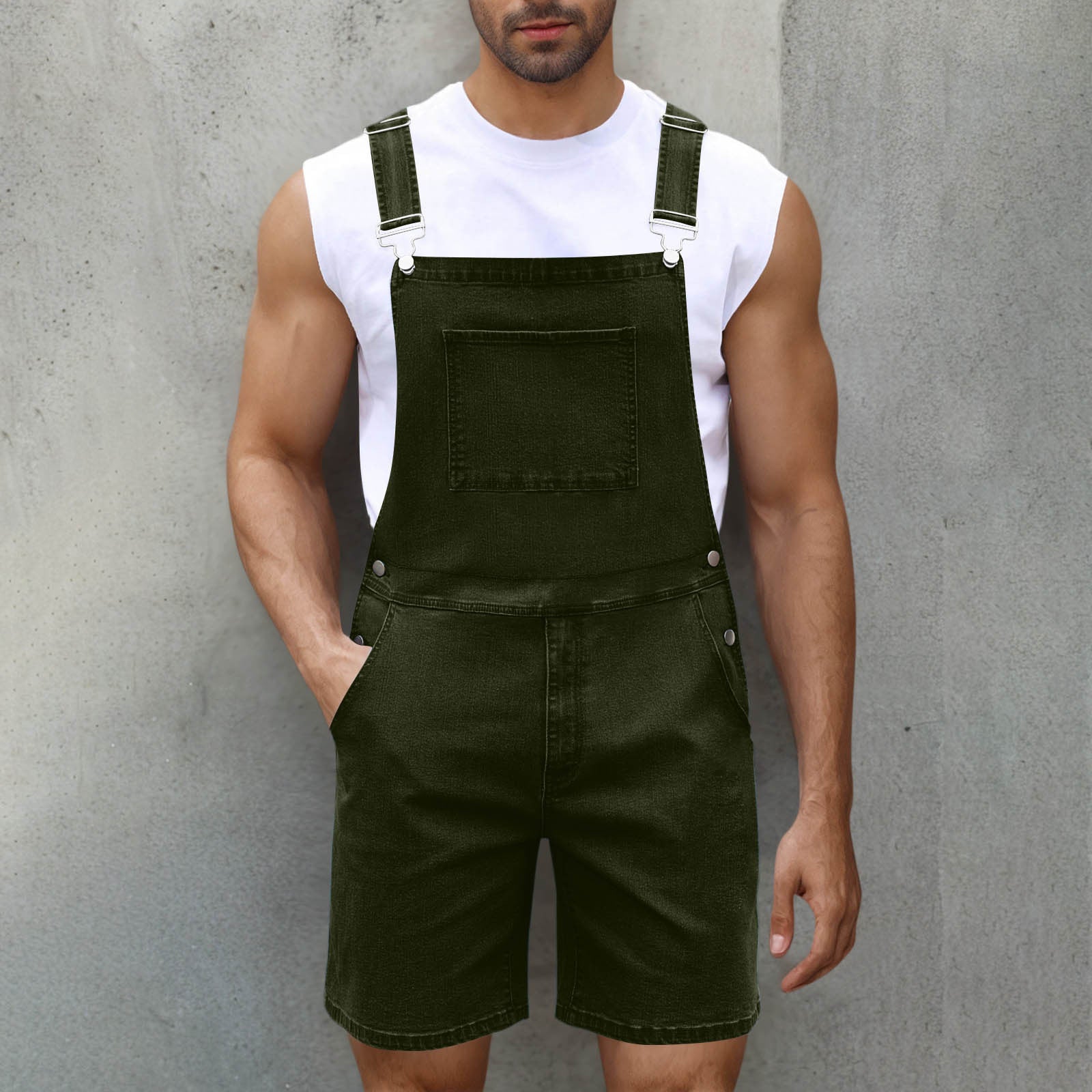 Light Luxury Denim Shorts Men's Denim Brace Green - D&A