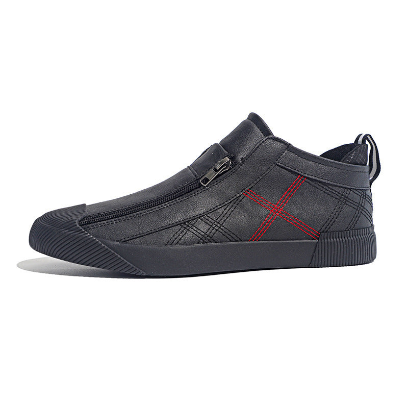 Leather Shoes Breathable Casual Fashion Low-top Sneakers 22393 All Black - D&A