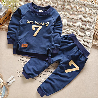 Baby cotton long-sleeved trousers two-piece suit - D&A