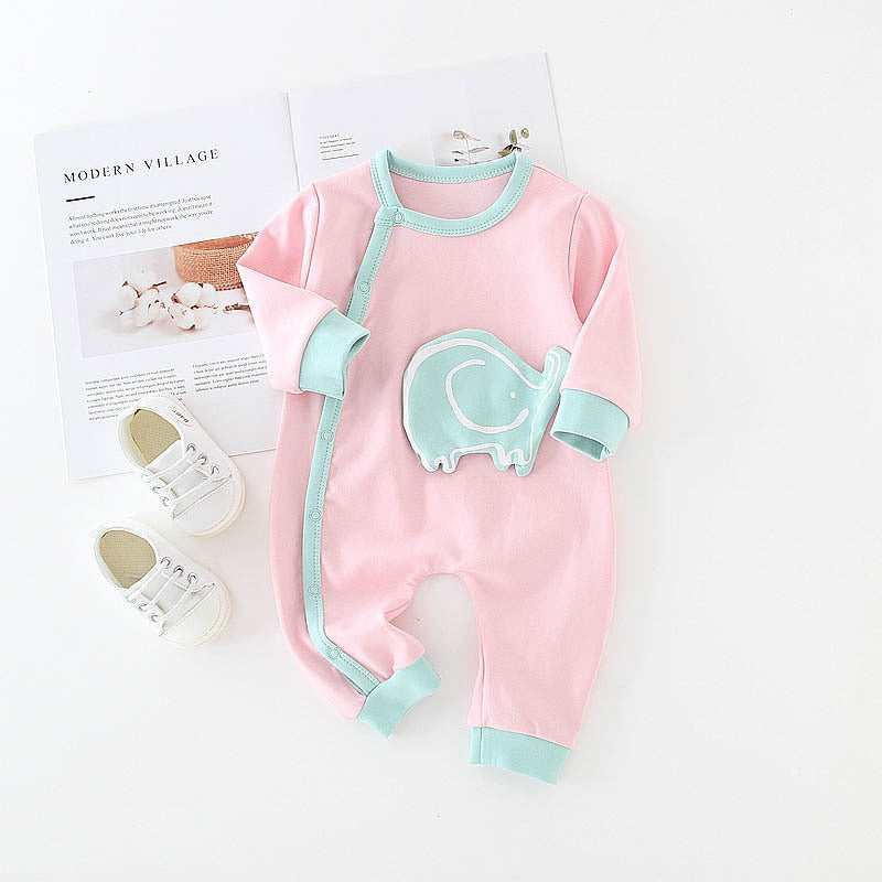 Baby one-piece romper cotton baby Pink baby elephant - D&A