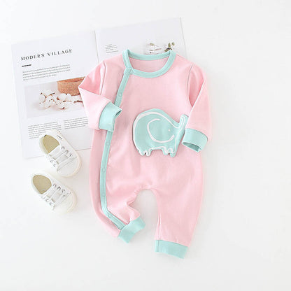 Baby one-piece romper cotton baby Pink baby elephant - D&A