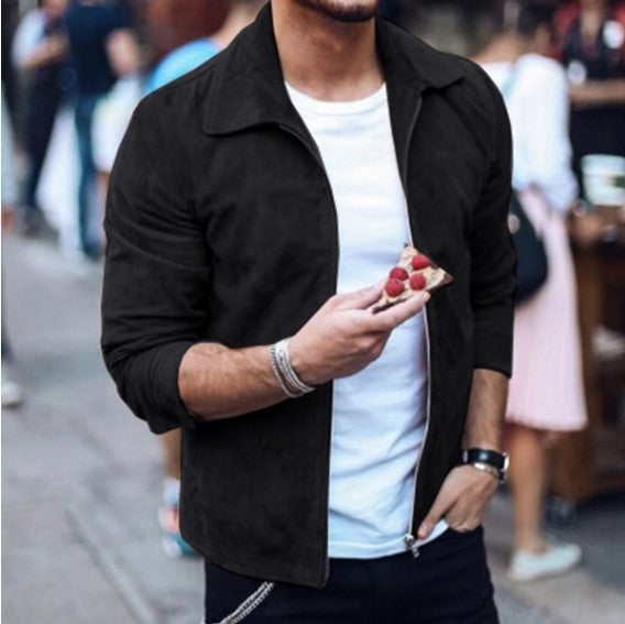 Men Slim Turn down Collar Jackets Fashion Sweatshirt Jacket Tops Casual Coat Outwear black - D&A