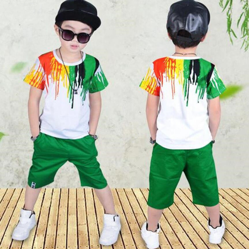 Children clothes set Green shorts - D&A