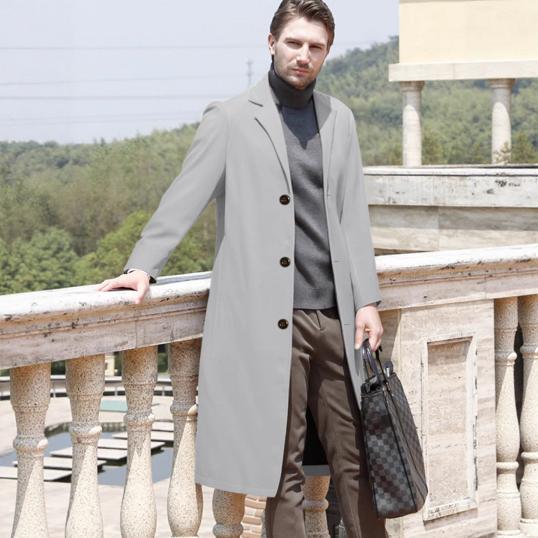 Men's Casual Extended Above The Knee Woolen Trench Coat - D&A