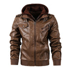 Motorcycle leather men's jackets stand collar men Brown - D&A