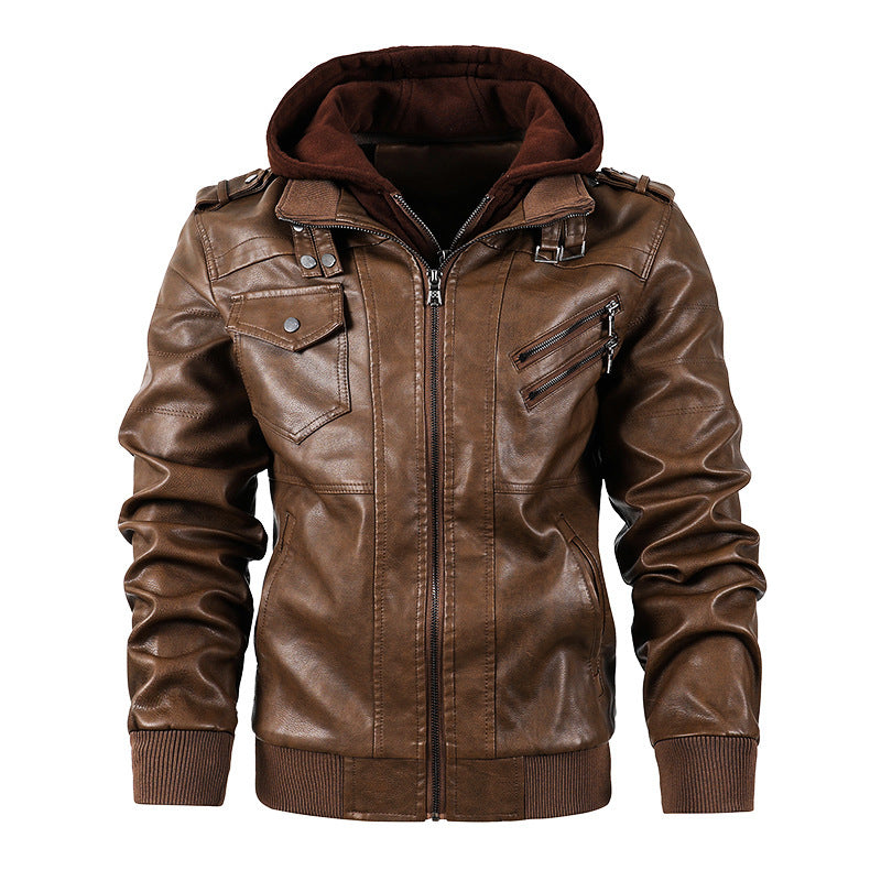 Motorcycle leather men's jackets stand collar men Brown - D&A
