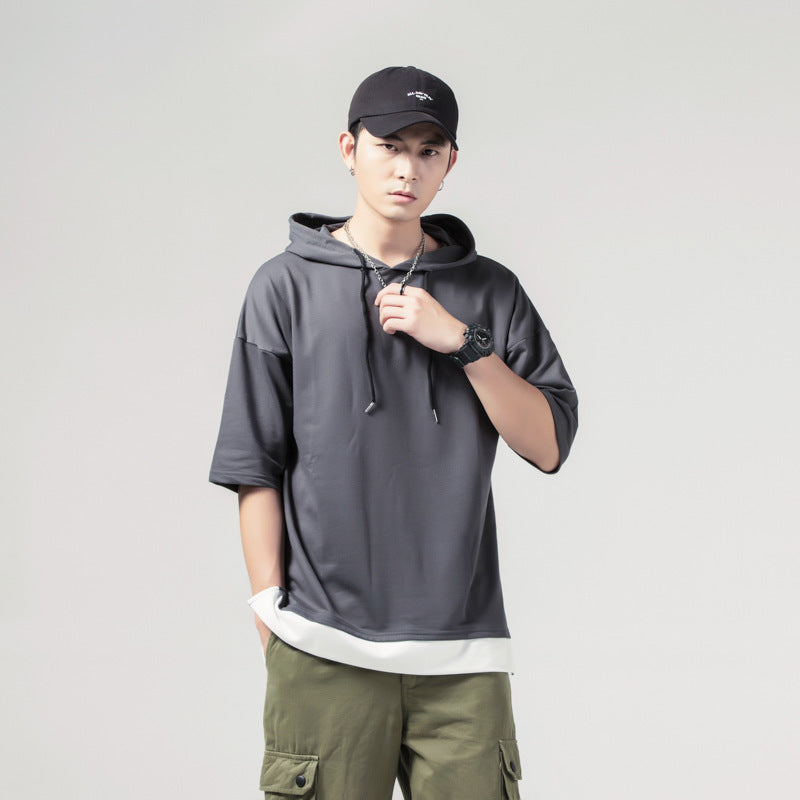 Solid Color Loose Fit Summer Hooded Men's Short-sleeved T-shirt - D&A