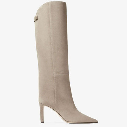 Simple European And American Style Fashion Catwalk Pointed-toe Stiletto Straight Boots Beige Suede - D&A