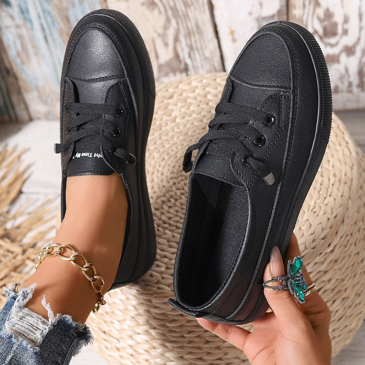 Women's White Shoes Personalized Stylish And Simple Casual Black - D&A