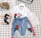 Kids Clothes White T-shirt Denim Skirt 2pcs Girls Suits - D&A
