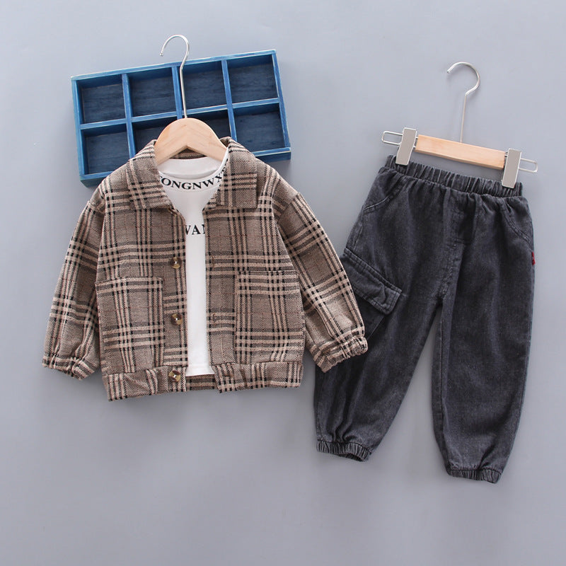 Baby boy long sleeve plaid suit Brown - D&A