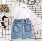 Kids Clothes White T-shirt Denim Skirt 2pcs Girls Suits - D&A