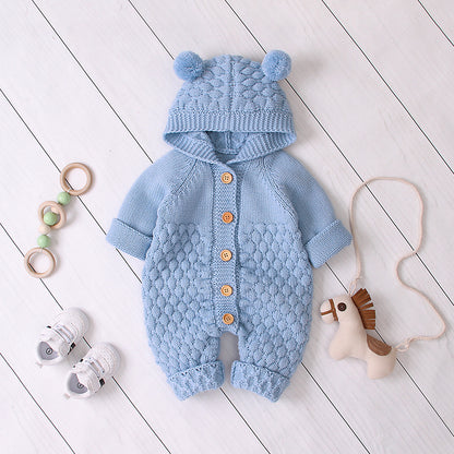 Hooded knitted jumpsuit Light Blue - D&A