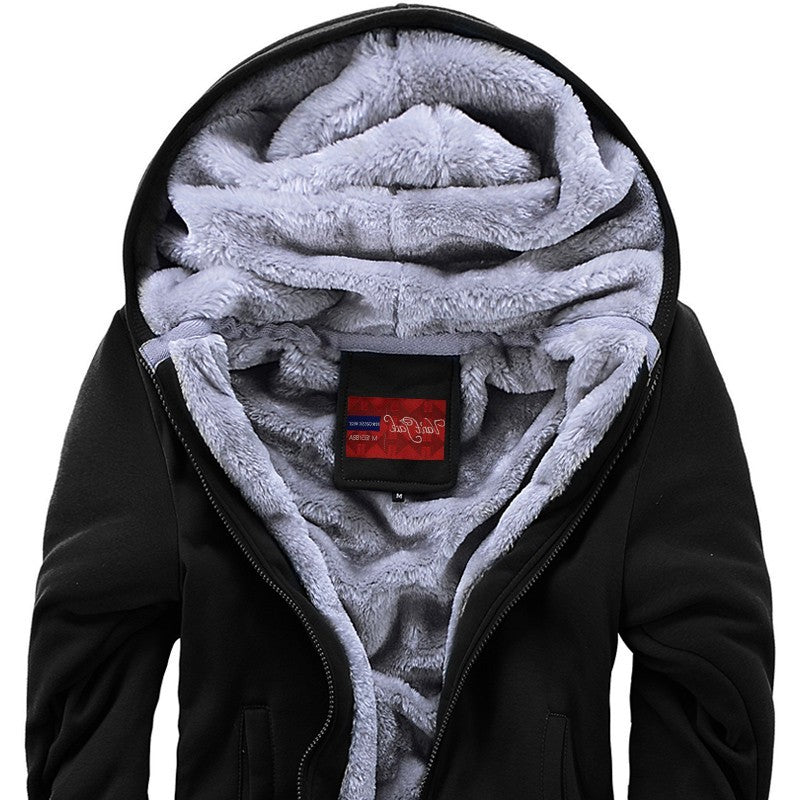 Plus Fleece Sweater Men S Casual Sport Fleece Hooded Jackets Black - D&A