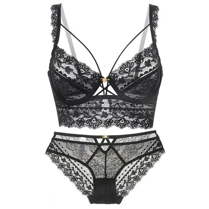 Ultra-thin Transparent Bra Sexy Lace Ladies Underwear Bra Set Black - D&A