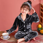 Children's Gold Velvet Solid Color Pajamas Set Grey - D&A