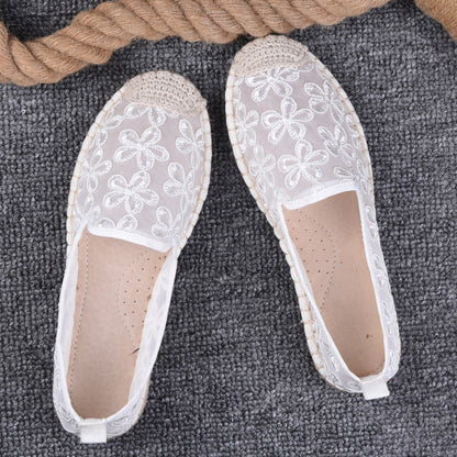 Thin Pumps Linen Fisherman Shoes For Women Pansy White - D&A