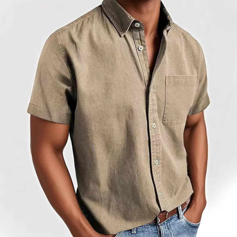Single-breasted Shirt Men's Short Sleeve Khaki - D&A
