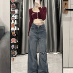 Love Embroidered Wide-leg Simple Casual Jeans - D&A