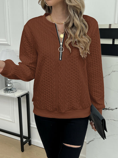Short Women's Clothing With Zipper Sweater Long Sleeve Caramel - D&A