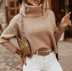 Women Solid Color Turtleneck Sweater Fashion Winter Tops - D&A