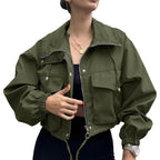 Solid Color Women's Short Jacket Zipper Trench Coat - D&A
