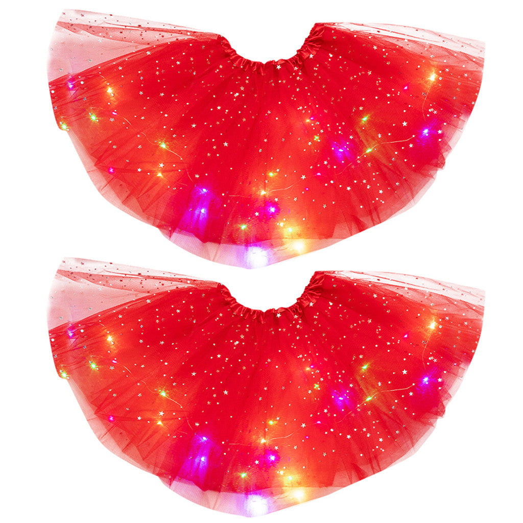 Magical & Luminous LED Princess Halloween Tutu Skirt Sequins Shiny Skirt 2pcs Red - D&A