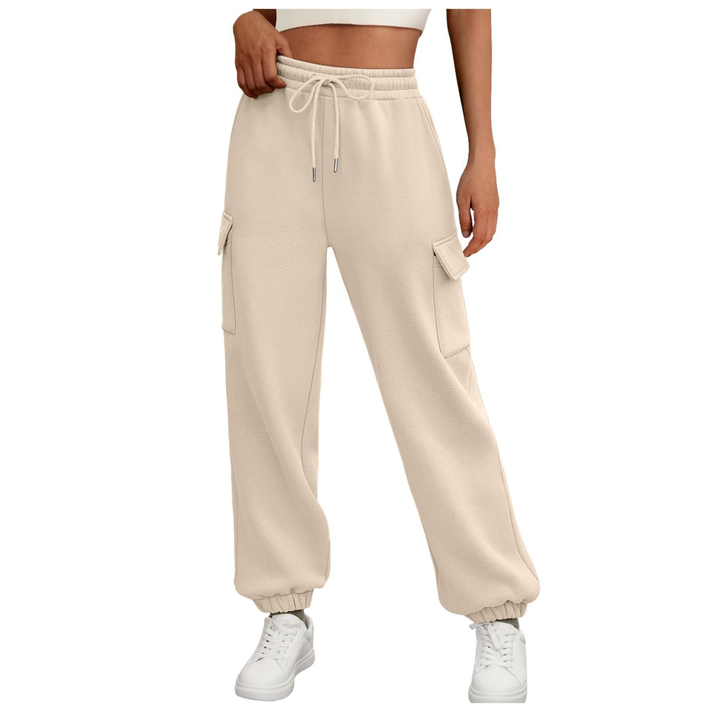 Casual Side Pocket Elastic Waist Solid Color Straight-leg Pants - D&A