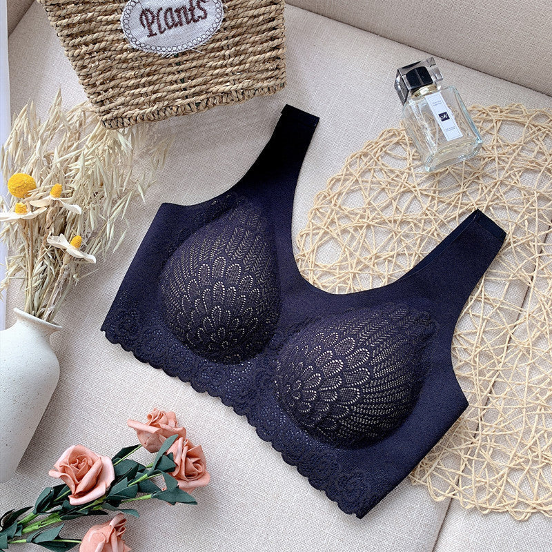 Ice silk gathered sexy lace underwear women Black - D&A