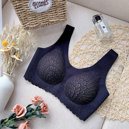 Ice silk gathered sexy lace underwear women Black - D&A