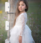Autumn And Winter Explosions Hollow Children's Skirt Lace Long-sleeved Girls White Princess Dress Irregular Dress - D&A