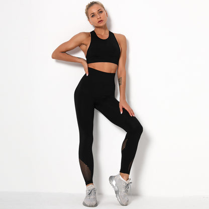 Back Quick Dry Sports Yoga Bra Fitness Bra Pants Set Black - D&A
