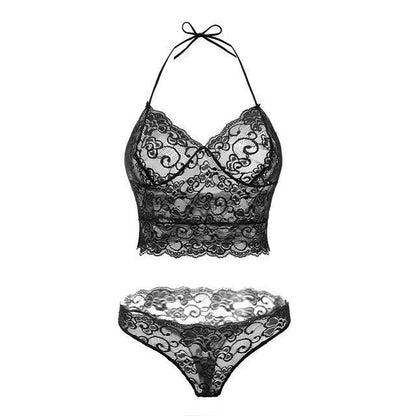 New erotic lingerie Sexy perspective pajamas set Sling lace lingerie Black - D&A