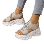 Women's Shoes Fashion Hollowed-out Mid Heel Mesh Sports Platform Sandals - D&A