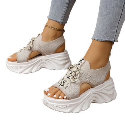 Women's Shoes Fashion Hollowed-out Mid Heel Mesh Sports Platform Sandals - D&A