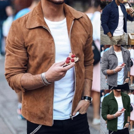 Men Slim Turn down Collar Jackets Fashion Sweatshirt Jacket Tops Casual Coat Outwear - D&A