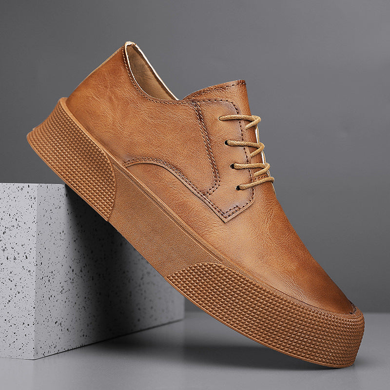 Lace-up Platform Korean Casual Shoes Retro Men's Shoes Board Shoes ON2266 Brown - D&A