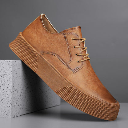 Lace-up Platform Korean Casual Shoes Retro Men's Shoes Board Shoes ON2266 Brown - D&A