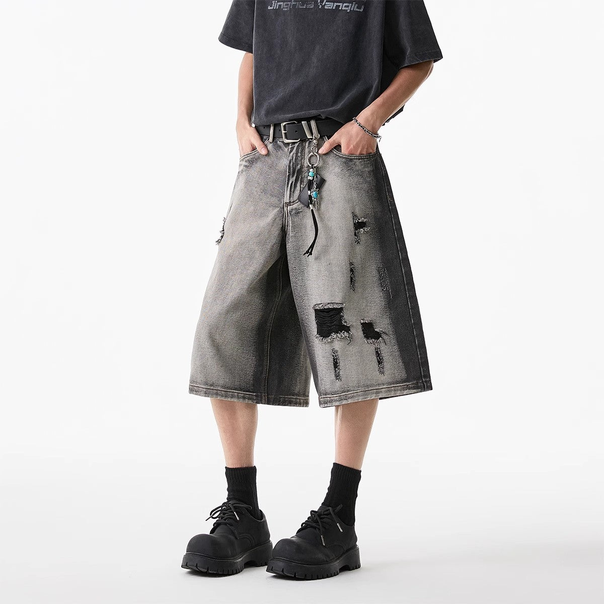 High Street Water Washed Hole Denim Shorts - D&A