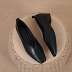 Square Toe Granny Shoes Flat Low-cut Shoes Casual All-matching Black - D&A
