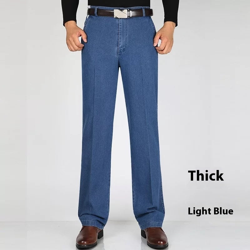 Men's Jeans High Waist Loose Casual Denim Trousers Denim Trousers Thick Light Blue - D&A