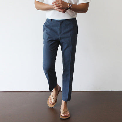 White For Men Cotton Fabric Cropped Linen Trousers - D&A