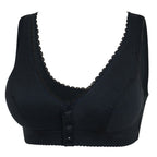 Cotton front button bra without steel ring beautiful back bra Black - D&A