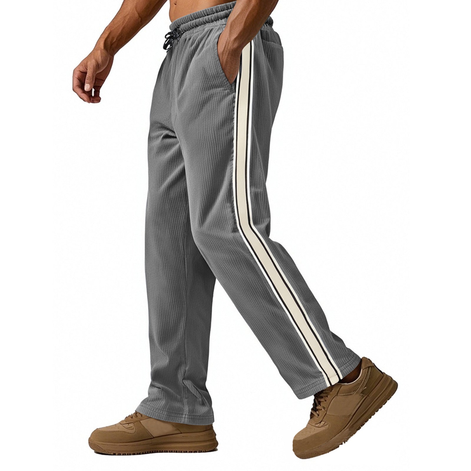 Men's Simplicity Side Stripe Leisure Loose Track Pants - D&A
