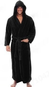 Warm Men's Plus Size Thick Hooded Long Sleeve Nightgown Black - D&A