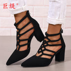Fashion High Heel Professional Pointed-toe Hollowed High Heel Sandals Black - D&A